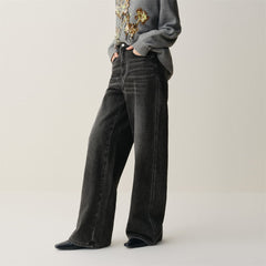 Women's High-Waist Brushed Wide-Leg Jeans