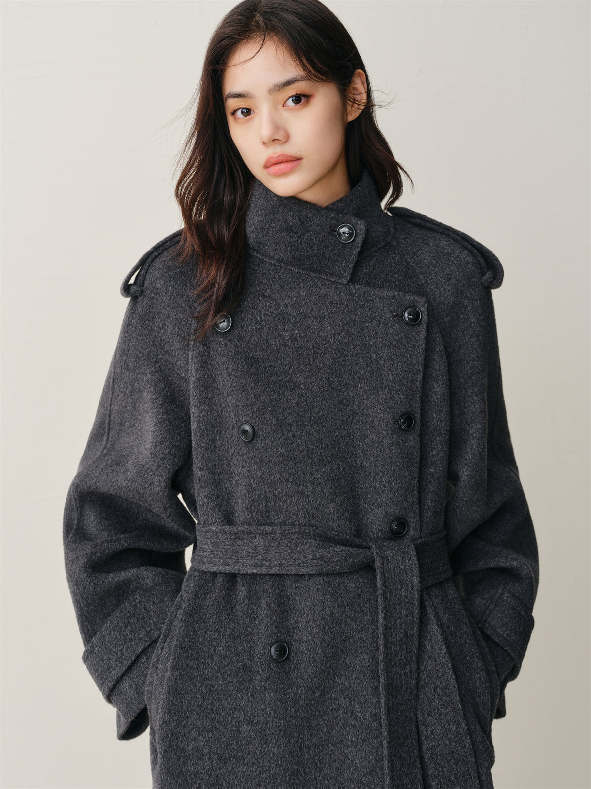 Women's Double-Breasted Trench-Style Cashmere Coat