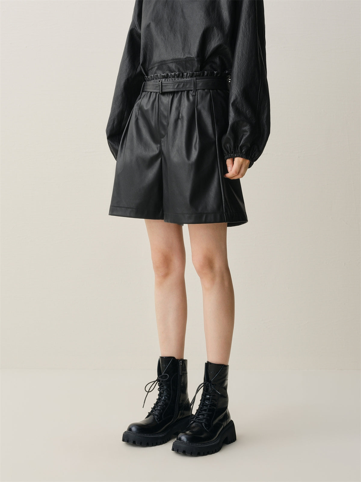 Women's High-Waist Fleece-Lined PU Shorts