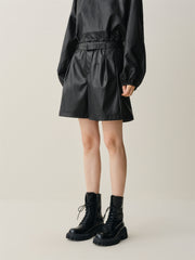 Women's High-Waist Fleece-Lined PU Shorts