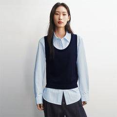 Women's Striped Long-Sleeve Shirt & Vest Two-Piece Set