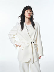 Women's V-Neck Blazer with Detachable Belt