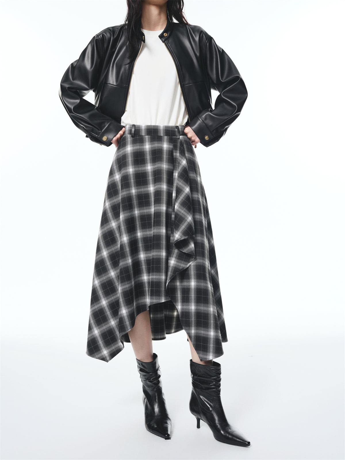 Women's Asymmetric Side-Slit Plaid Skirt
