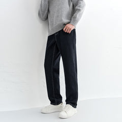 Men's Warm Contrast-Stitch Straight Jeans
