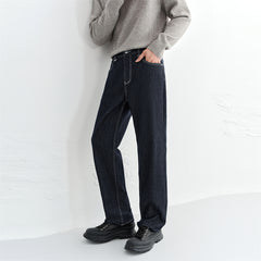 Men's Contrast-Stitch Straight Jeans with Fleece Lining