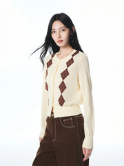 Women's Cable Knit Argyle Cardigan
