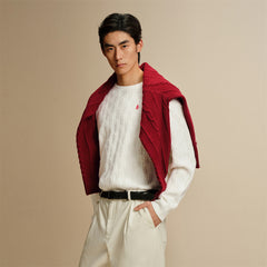 Men's Solid Cable-Knit Crewneck Sweater