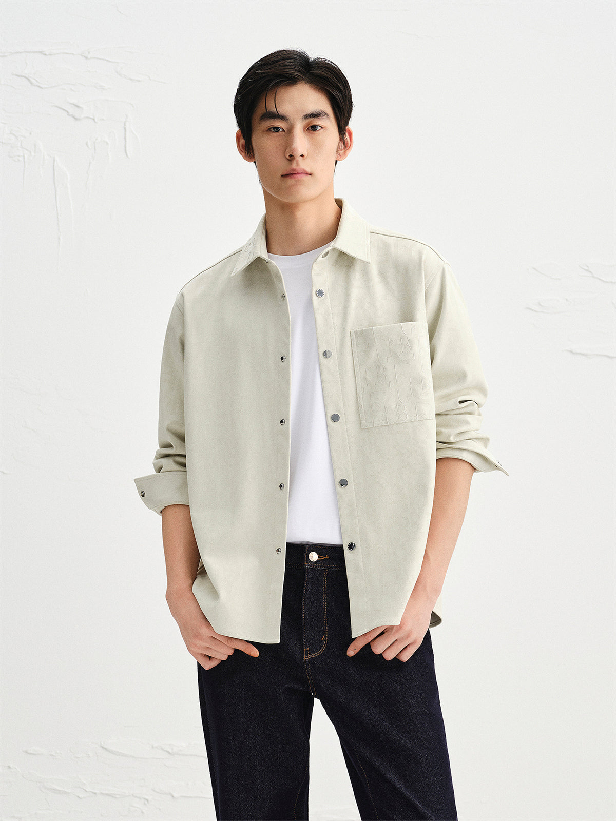 Men's High-Stretch Jacquard Faux Suede Shirt