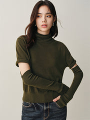 Women's Knit Sweater with Detachable Sleeves