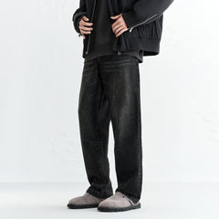 Men's Washed Distressed Straight Jeans