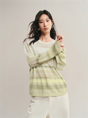 Women's Semi-Sheer Ombre Stripe Knit Pullover