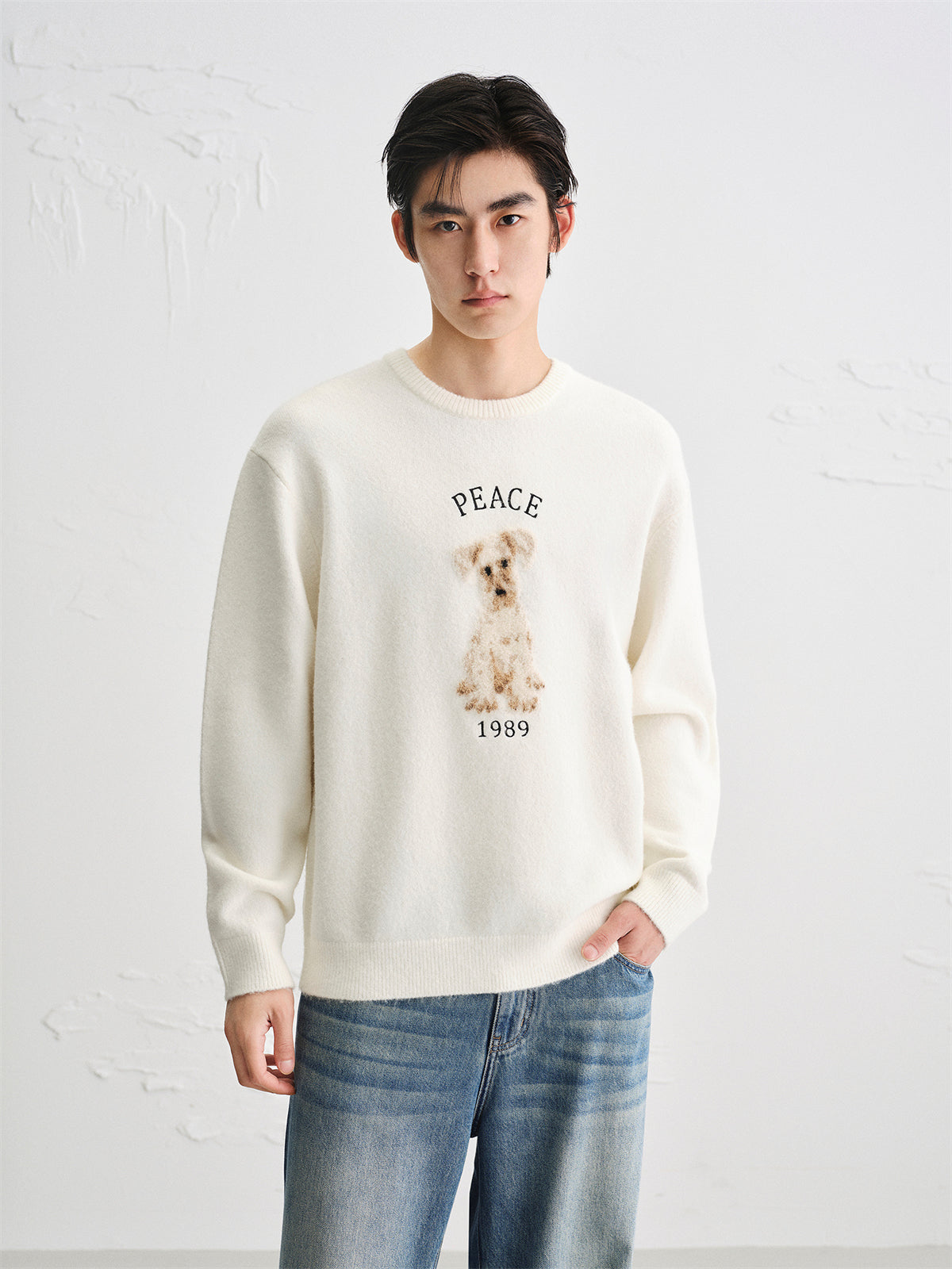 Men's Beige Textured Jacquard Sweater
