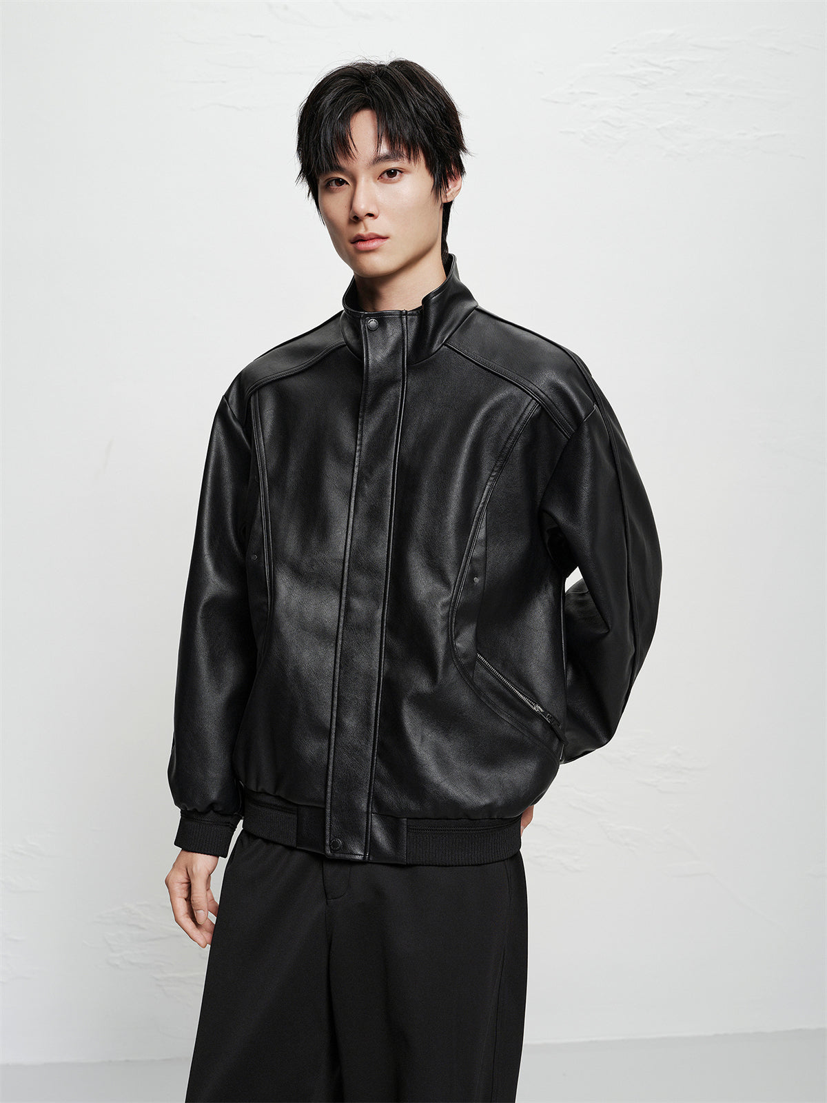 Men's Oversized Stand-Collar PU Jacket