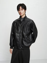 Men's Oversized Stand-Collar PU Jacket