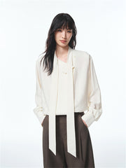 Women's Textured Shirt with Flowing Neck Tie