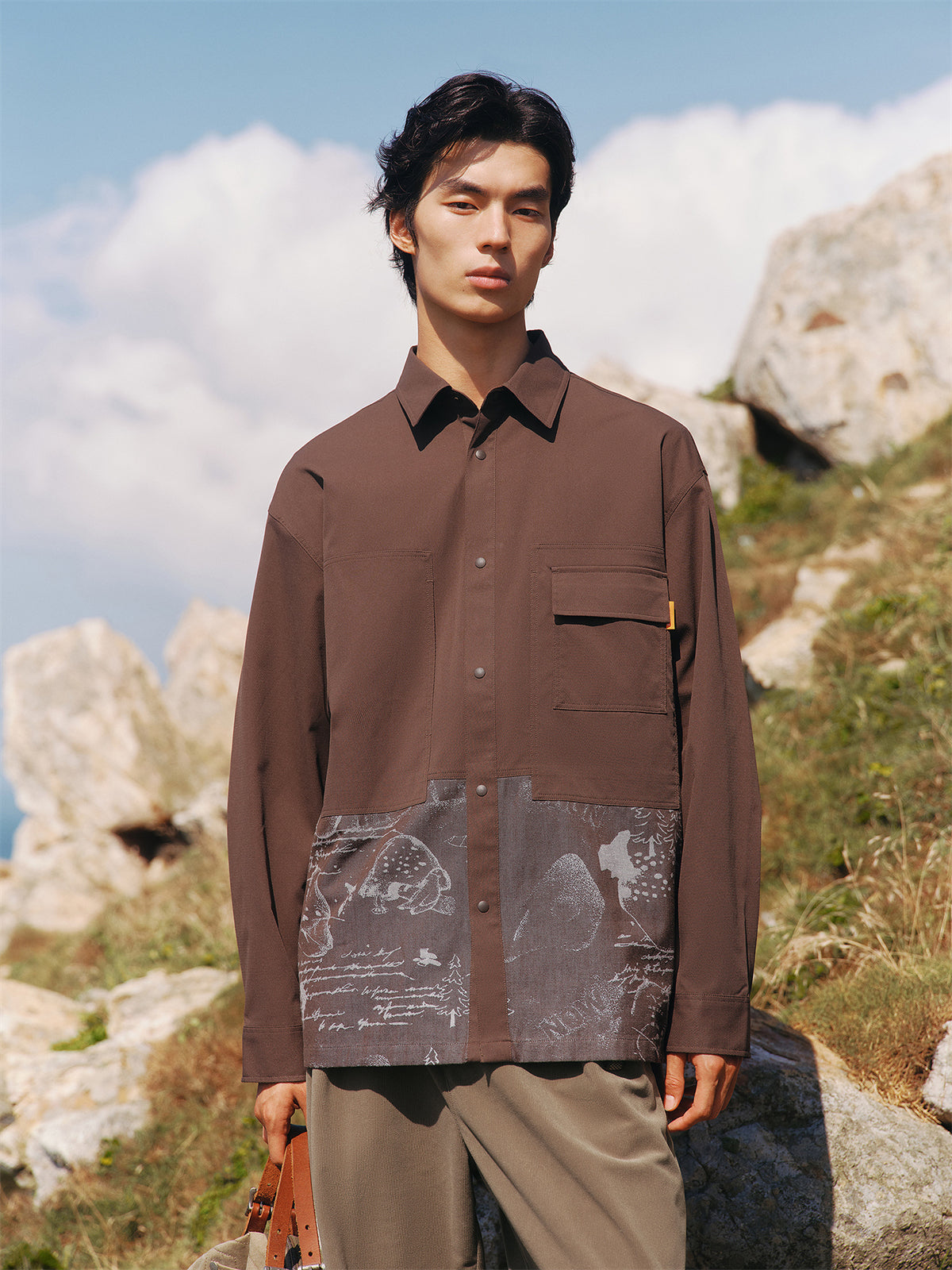 Men's Jacquard-Panel Spliced Shirt