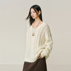Women's V-Neck Oversized Cashmere-Blend Sweater