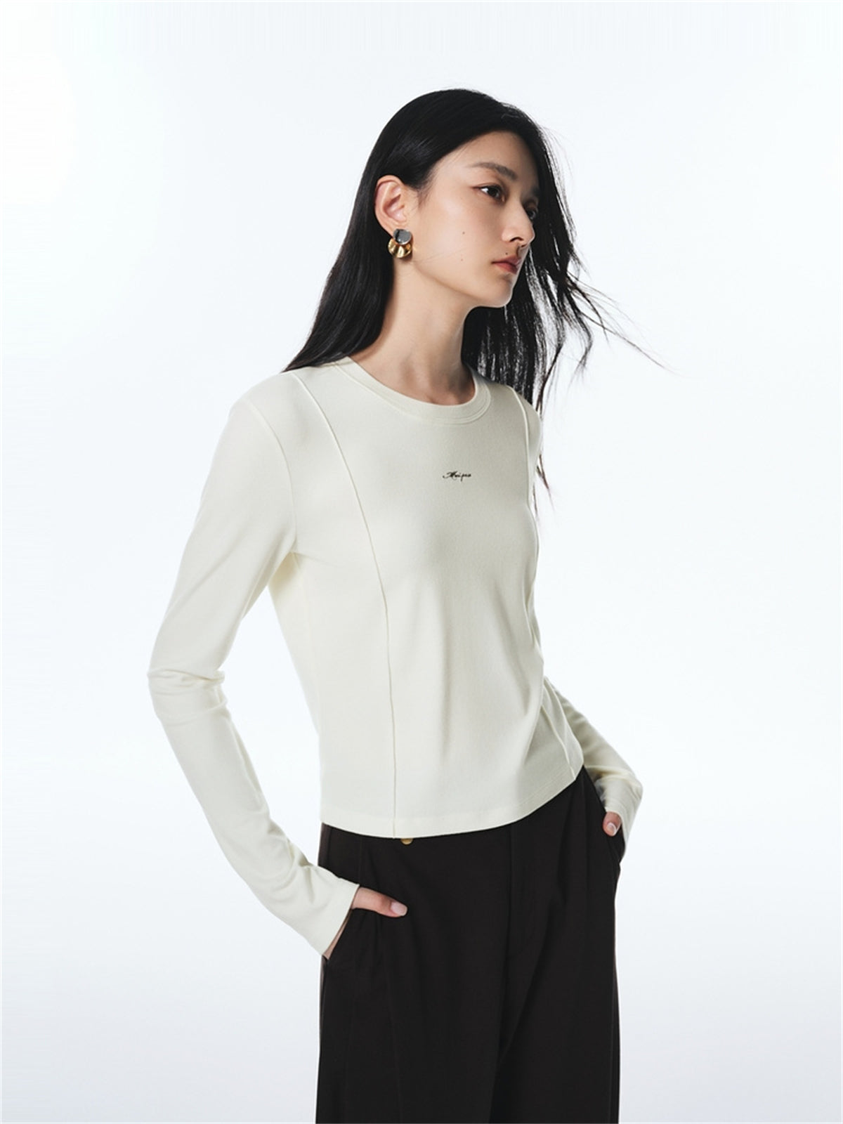 Women's Basic Seam-Detail Long-Sleeve T-Shirt