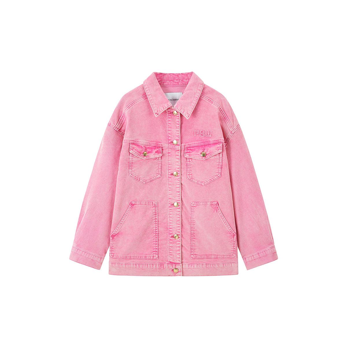 Women's Pink Corduroy Washed Denim Jacket