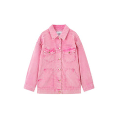 Women's Pink Corduroy Washed Denim Jacket