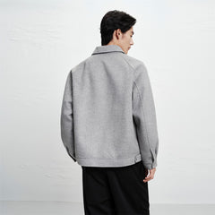 Men's Grey Wool-Blend Textured Jacket