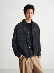 Men's Vintage Textured Boxy Denim Jacket