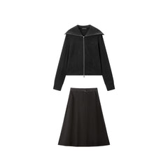 Women's Wide-Lapel Knit Cardigan & Skirt Set