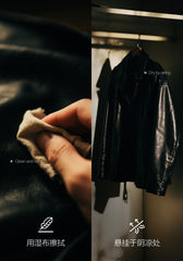 Men's Contrast Short Leather Bomber Jacket