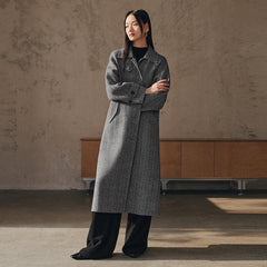 Women's Turn-down Collar Long Wool Coat