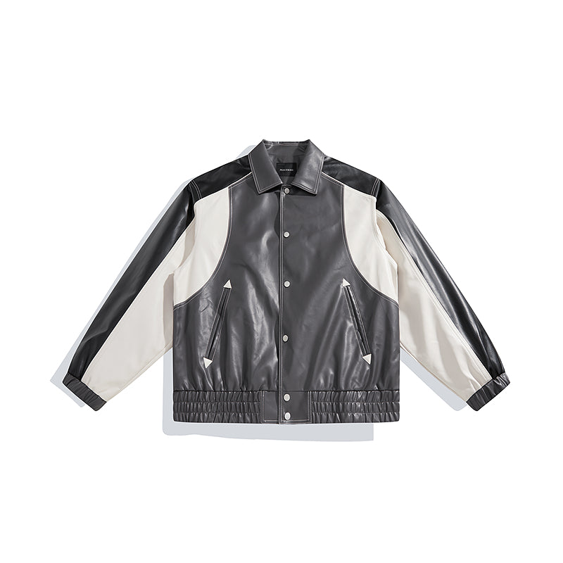 Men's Contrast Color PU Leather Jacket