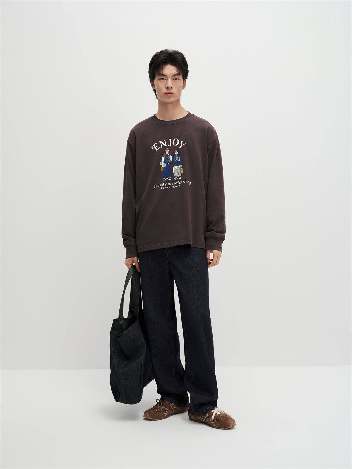 Men's Vintage Contrast-Stitch Wide-Leg Jeans