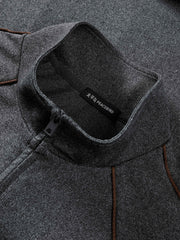 Men's Casual Gray Stand-Collar Sweatshirt Cardigan