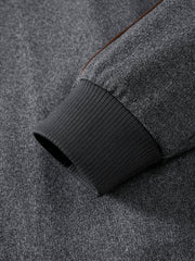 Men's Casual Gray Stand-Collar Sweatshirt Cardigan