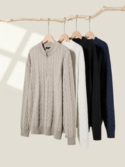 Men's Old Money Style Cable-Knit 30% Wool Sweater