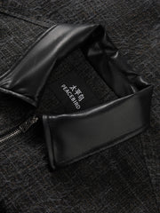 Men's Casual PU Collar Paneled Jacket