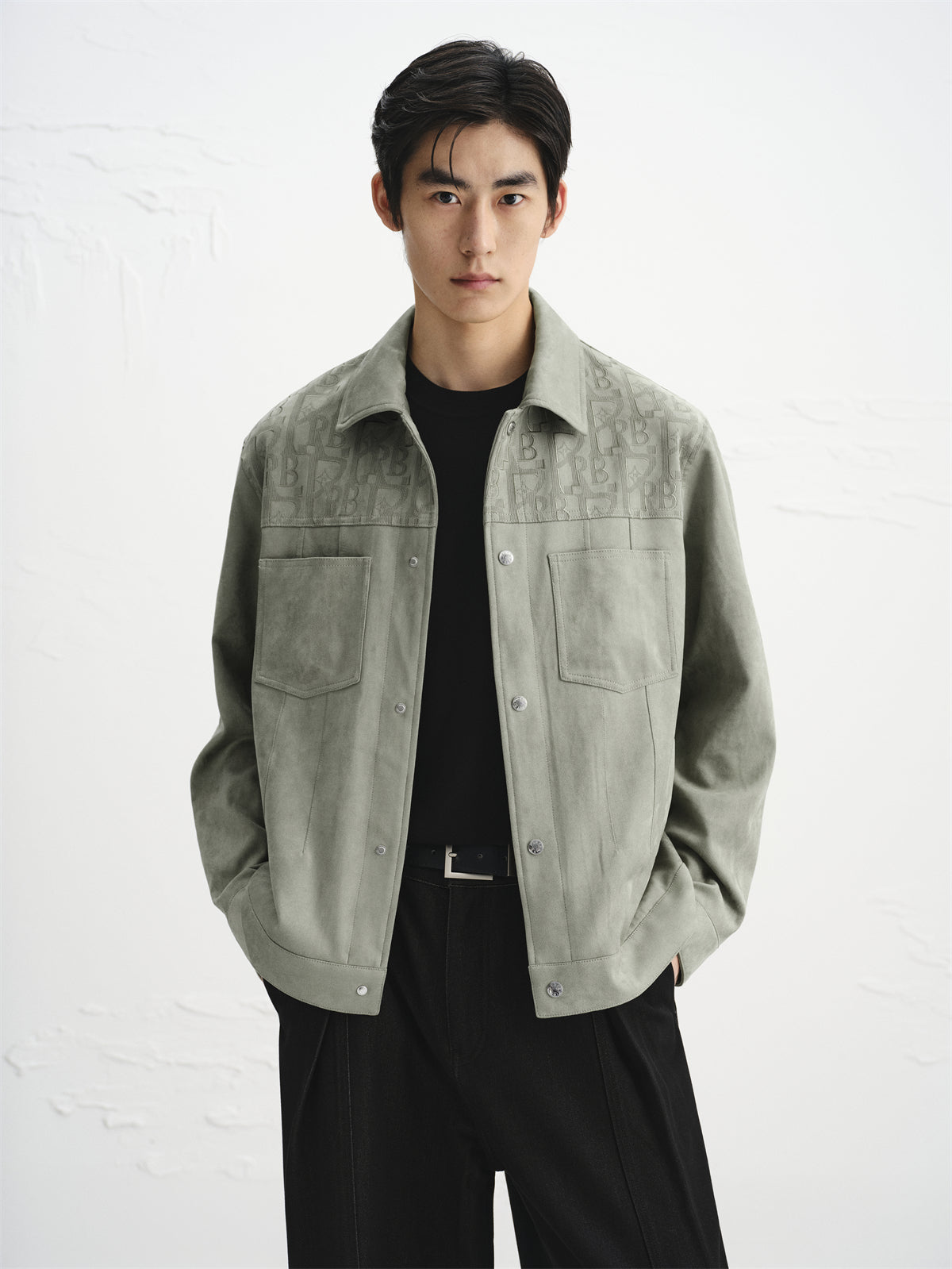 Men's Faux Suede Textured Jacquard Jacket