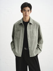 Men's Faux Suede Textured Jacquard Jacket