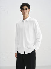 Men's Slim-Fit White Long-Sleeve Shirt