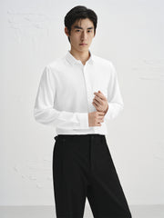 Men's Slim-Fit White Long-Sleeve Shirt