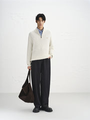 Men's Beige Wool-Blend Cable Knit Sweater