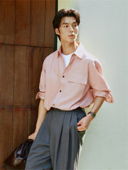 Men's Pink Letter Embroidered Shirt