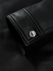 Men's Embossed Short Leather Jacket with Down Liner