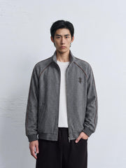 Men's Casual Gray Stand-Collar Sweatshirt Cardigan