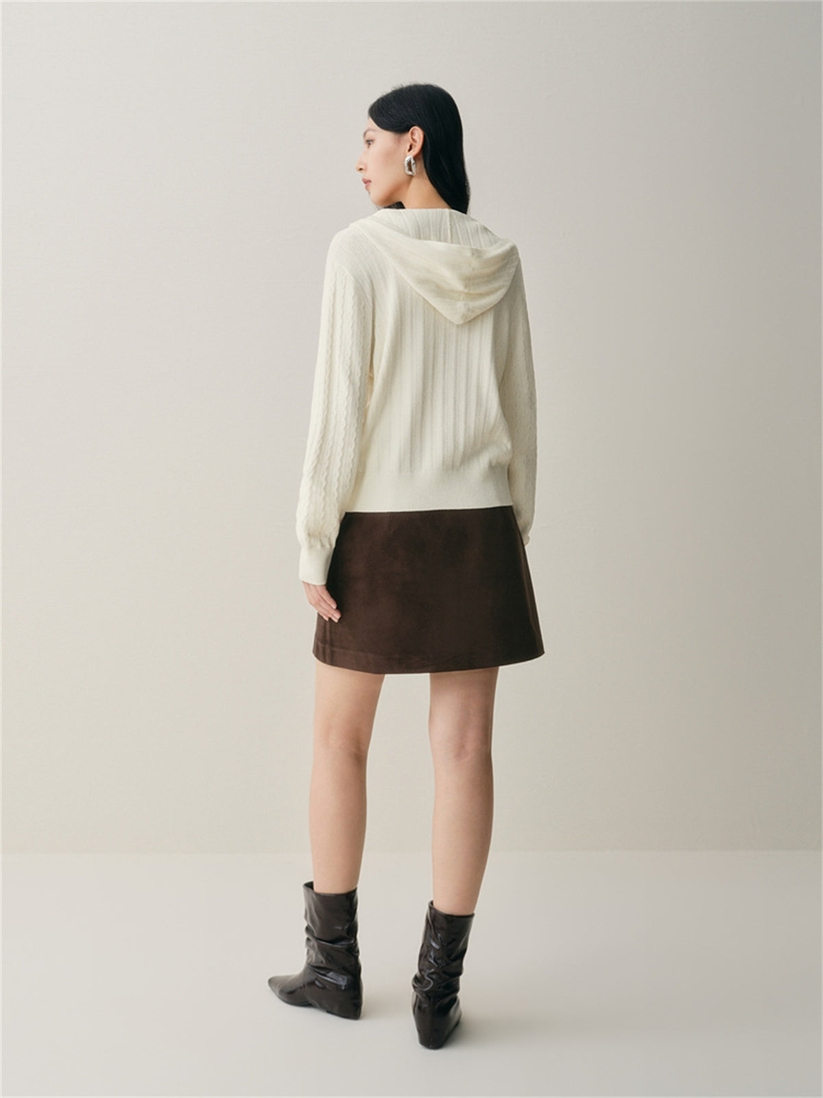 Women's Short Cable-Knit Hooded Sweater