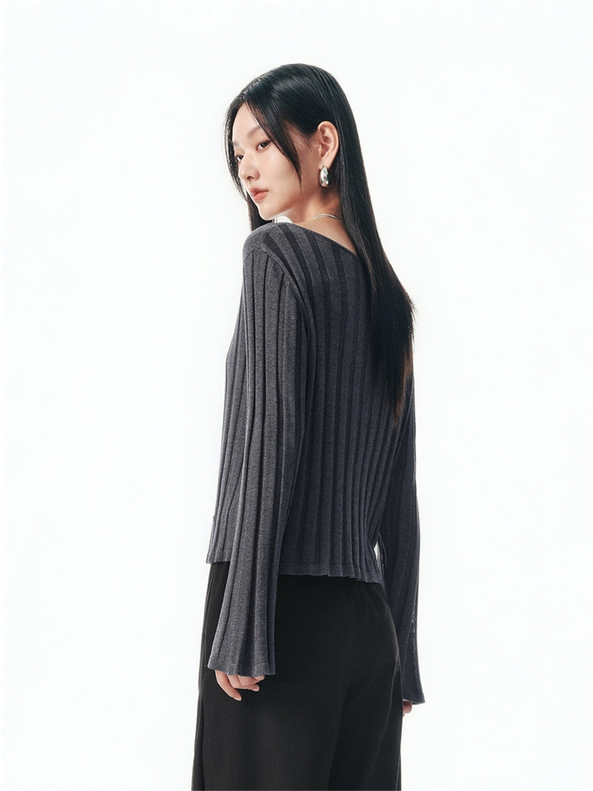 Women's Flared Sleeve Knit Top in Lyocell-Silk Blend