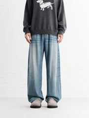 Men's Pleated Straight-Leg Wide Jeans