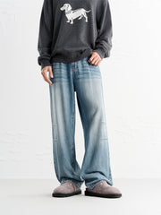 Men's Pleated Straight-Leg Wide Jeans