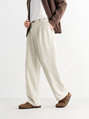Men's Beige Textured Wide-Leg Sweatpants