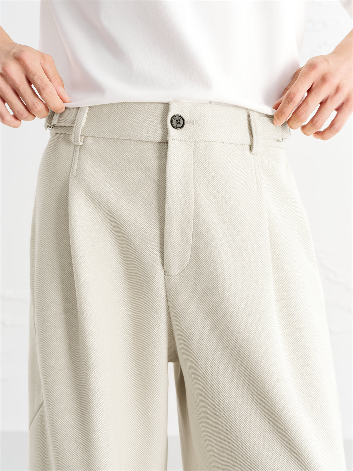 Men's Beige Textured Wide-Leg Sweatpants