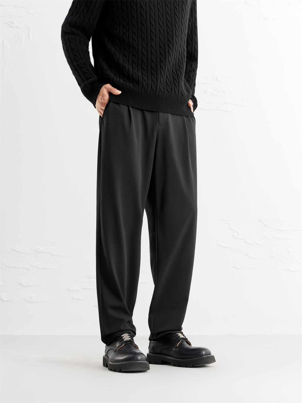 Men's Black Suit Pants in 3D Jacquard